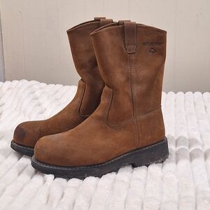 Wolverine Steel Toe Safety Work Boots ASTM Rated Brown Leather Pull-On Men’s 9M